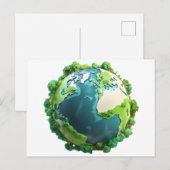 Earth Day - Groene en blauwe aarde met bomen Feestdagenkaart (Voorkant / Achterkant)