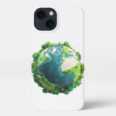 Earth Day - Groene en blauwe aarde met bomen iPhone Hoesje (Achterkant)