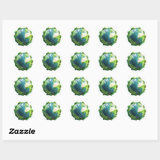 Earth Day - Groene en blauwe aarde met bomen Ronde Sticker (Vel)