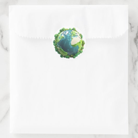Earth Day - Groene en blauwe aarde met bomen Ronde Sticker (Tas)