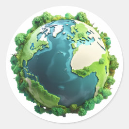 Earth Day - Groene en blauwe aarde met bomen Ronde Sticker