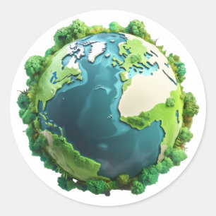 Earth Day - Groene en blauwe aarde met bomen Ronde Sticker