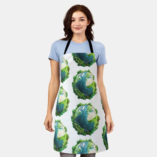 Earth Day - Groene en blauwe aarde met bomen Schort (Gedragen)