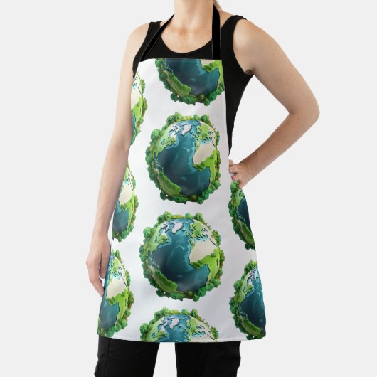 Earth Day - Groene en blauwe aarde met bomen Schort (Insitu)