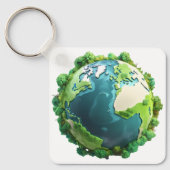 Earth Day - Groene en blauwe aarde met bomen Sleutelhanger (Voorkant)