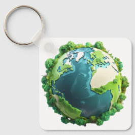 Earth Day - Groene en blauwe aarde met bomen Sleutelhanger