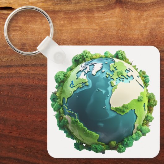 Earth Day - Groene en blauwe aarde met bomen Sleutelhanger (Voorkant)