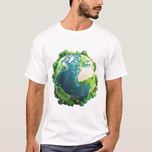 Earth Day - Groene en blauwe aarde met bomen T-shirt (Voorkant)