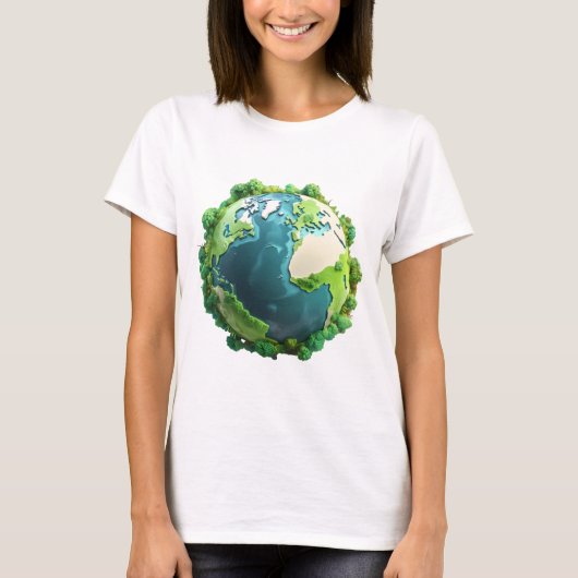 Earth Day - Groene en blauwe aarde met bomen T-shirt (Voorkant)
