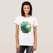Earth Day - Groene en blauwe aarde met bomen T-shirt (Voorkant volledig)