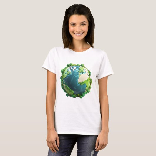 Earth Day - Groene en blauwe aarde met bomen T-shirt (Voorkant volledig)