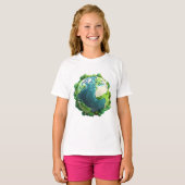 Earth Day - Groene en blauwe aarde met bomen T-shirt (Voorkant volledig)