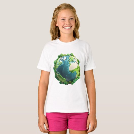 Earth Day - Groene en blauwe aarde met bomen T-shirt (Voorkant volledig)
