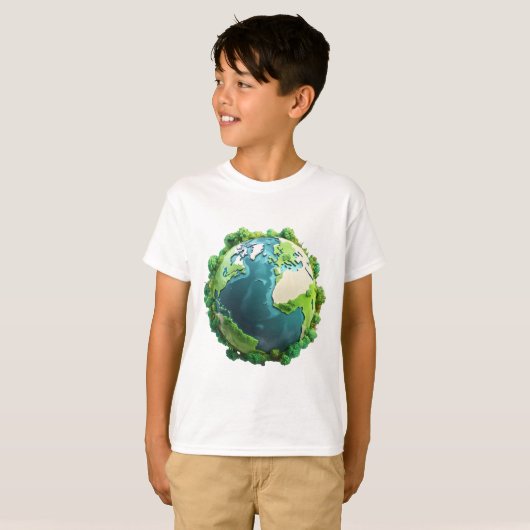 Earth Day - Groene en blauwe aarde met bomen T-shirt (Voorkant volledig)