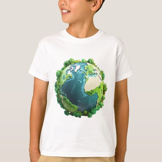 Earth Day - Groene en blauwe aarde met bomen T-shirt (Voorkant)
