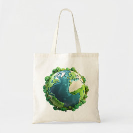 Earth Day - Groene en blauwe aarde met bomen Tote Bag