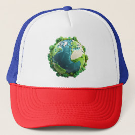 Earth Day - Groene en blauwe aarde met bomen Trucker Pet
