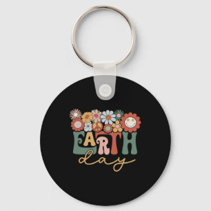 Earth Day Groovy Flower Lover Planet World Omgevin Sleutelhanger