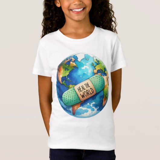 Earth Day Heal The World Wereldbol Blauw Groen T-shirt (Voorkant)