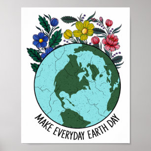 Earth Day Herstel Aarde Bloemen Kunst Red de plane Poster