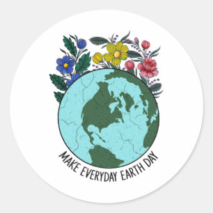 Earth Day Herstel Aarde Bloemen Kunst Red de plane Ronde Sticker