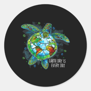 Earth Day is elke dag grappig Zee Turtle Animal Sa Ronde Sticker