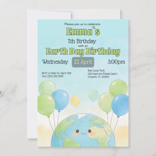 Earth Day Kids Birthday Kaart (Voorkant)