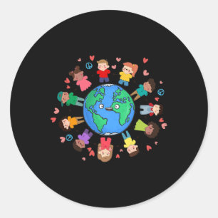 Earth Day Kinderen over de hele wereld T-shirt Mil Ronde Sticker