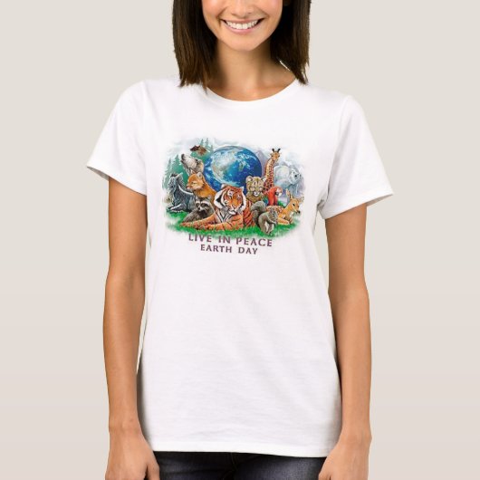 Earth Day Live in Peace Wildlife Animal Tee Shirt (Voorkant)