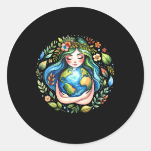 Earth Day Love Mother Earth Planet Hug Natuur Envi Ronde Sticker