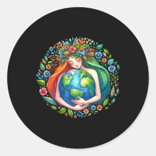 Earth Day Love Mother Earth Planet Hug Natuur Envi Ronde Sticker