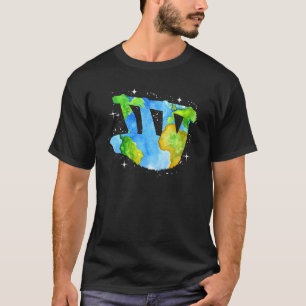 Earth Day luiaard silhouet Waterverf Planet T-shirt