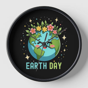 Earth Day Milieu Schattige Aarde met Bloemen