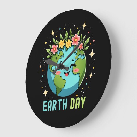 Earth Day Milieu Schattige Aarde met Bloemen Grote Klok (Hoek)