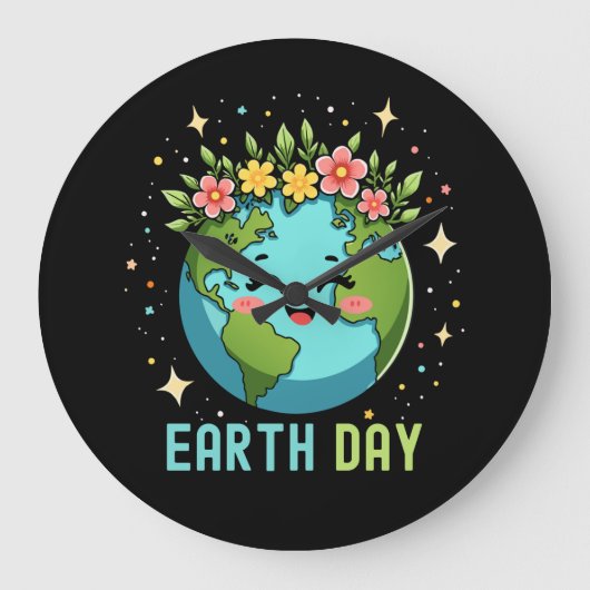 Earth Day Milieu Schattige Aarde met Bloemen Grote Klok (Voorkant)