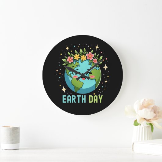 Earth Day Milieu Schattige Aarde met Bloemen Grote Klok (Huis)