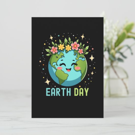 Earth Day Milieu Schattige Aarde met Bloemen Kaart (Staand voorkant)