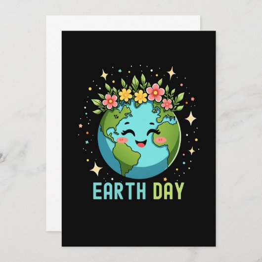 Earth Day Milieu Schattige Aarde met Bloemen Kaart (Voorkant / Achterkant)
