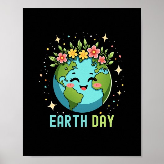 Earth Day Milieu Schattige Aarde met Bloemen Poster (Voorkant)