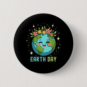 Earth Day Milieu Schattige Aarde met Bloemen Ronde Button 5,7 Cm