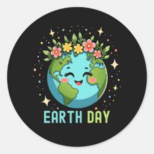 Earth Day Milieu Schattige Aarde met Bloemen Ronde Sticker