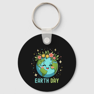 Earth Day Milieu Schattige Aarde met Bloemen Sleutelhanger