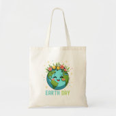 Earth Day Milieu Schattige Aarde met Bloemen Tote Bag (Voorkant)