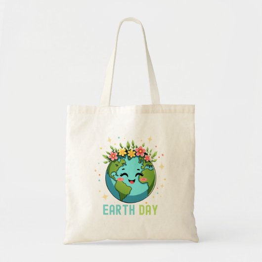 Earth Day Milieu Schattige Aarde met Bloemen Tote Bag (Voorkant)