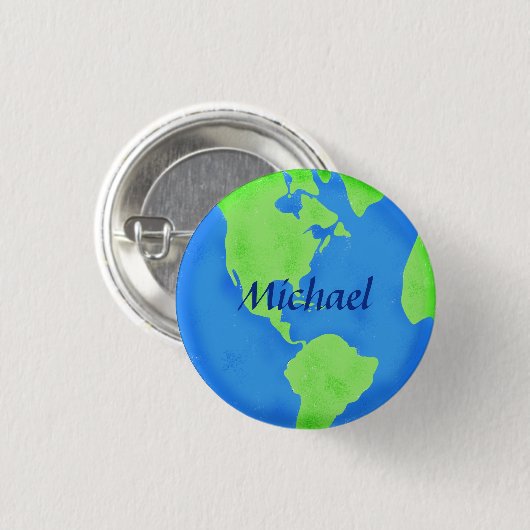 Earth Day Name Badge Wereldbol Blue Green Personal Ronde Button 3,2 Cm (Voorkant /achterkant)