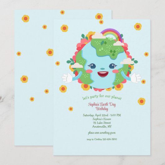 Earth Day Party Kaart (Voorkant / Achterkant)