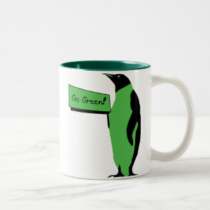 Earth Day Penguin Tweekleurige Koffiemok