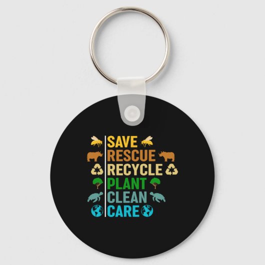 Earth Day Planet Save bijes Rescue Animals Recycle Sleutelhanger (Voorkant)
