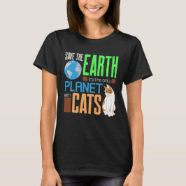 Earth Day Red onze aarde als enige planeet met kat T-shirt