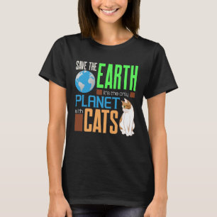 Earth Day Red onze aarde als enige planeet met kat T-shirt
